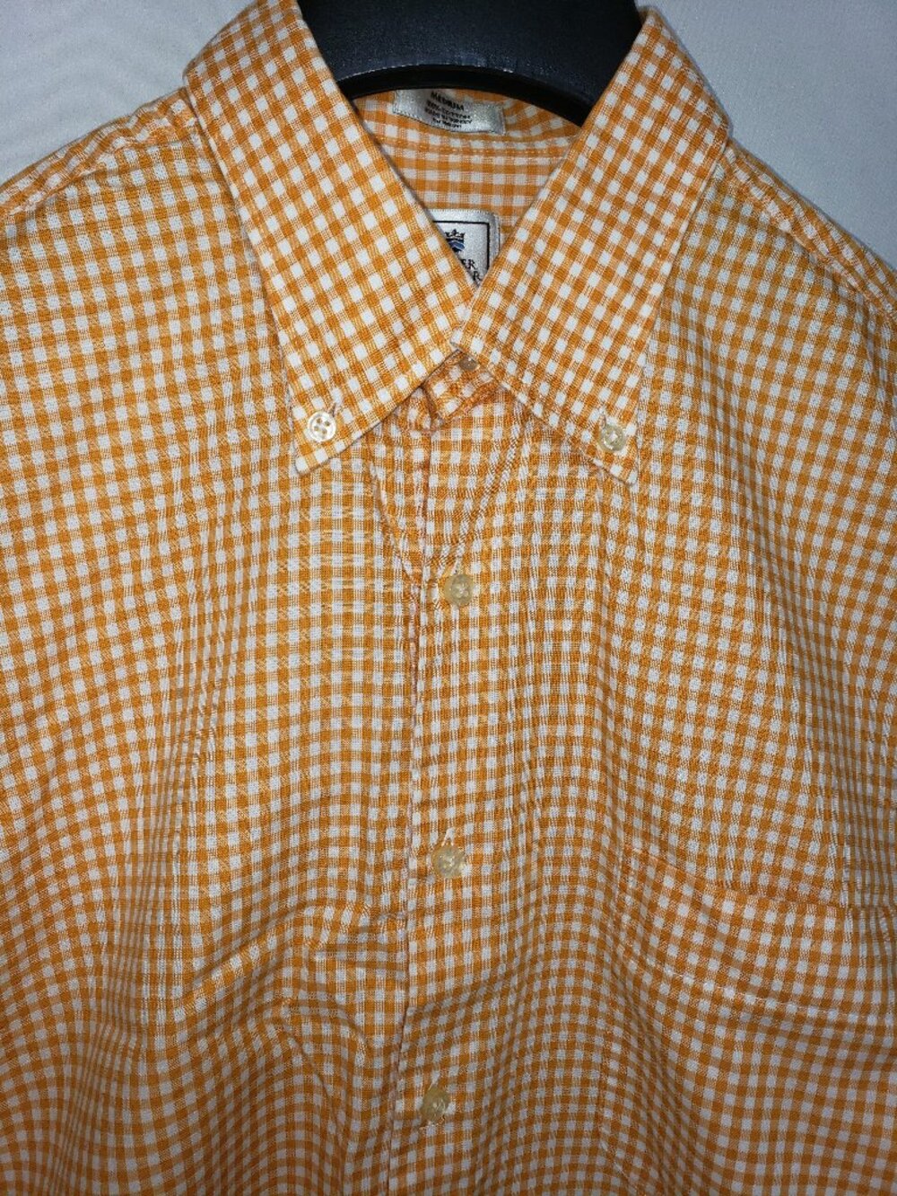 Peter Millar Orange Gingham Button Down Short Sleeve Shirt Medium